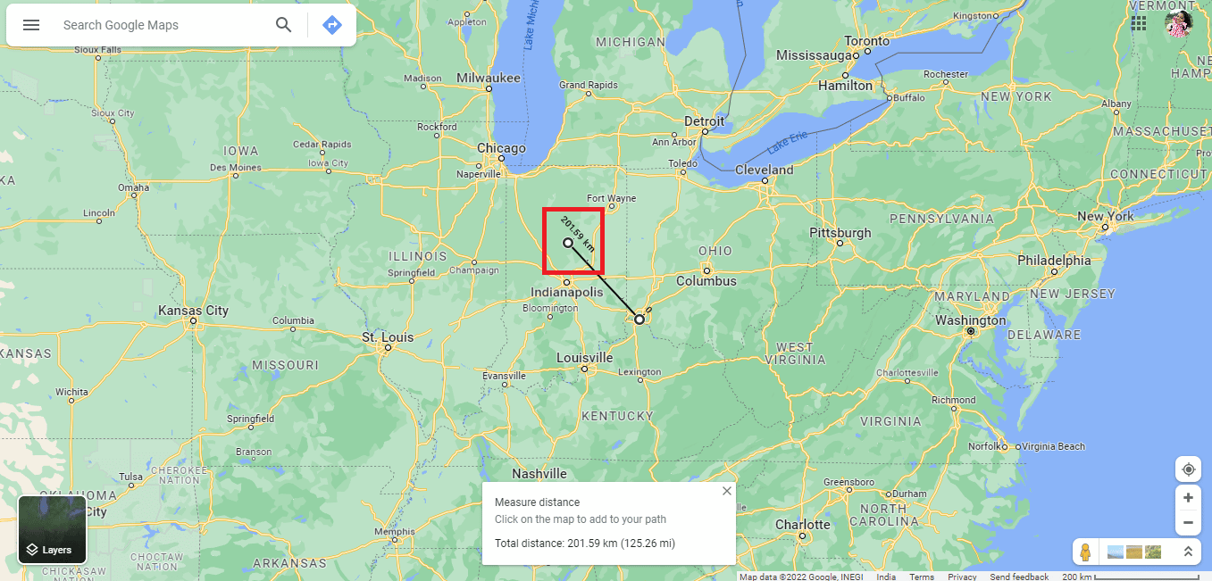 Puoi dividere la distanza a metà che è 125,23 mi | punto a metà strada tra le città