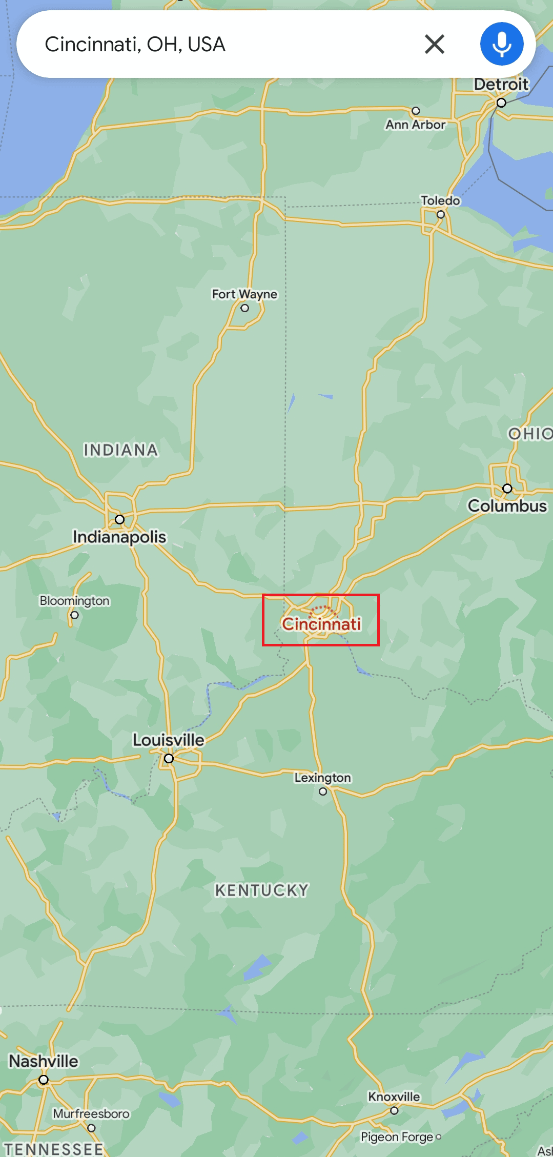 Trova Cincinnati sulla mappa | a metà strada tra due posti
