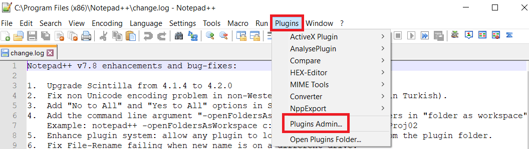 selezionare il menu Plugins e cliccare su Plugin Admins. come confrontare due file nel blocco note