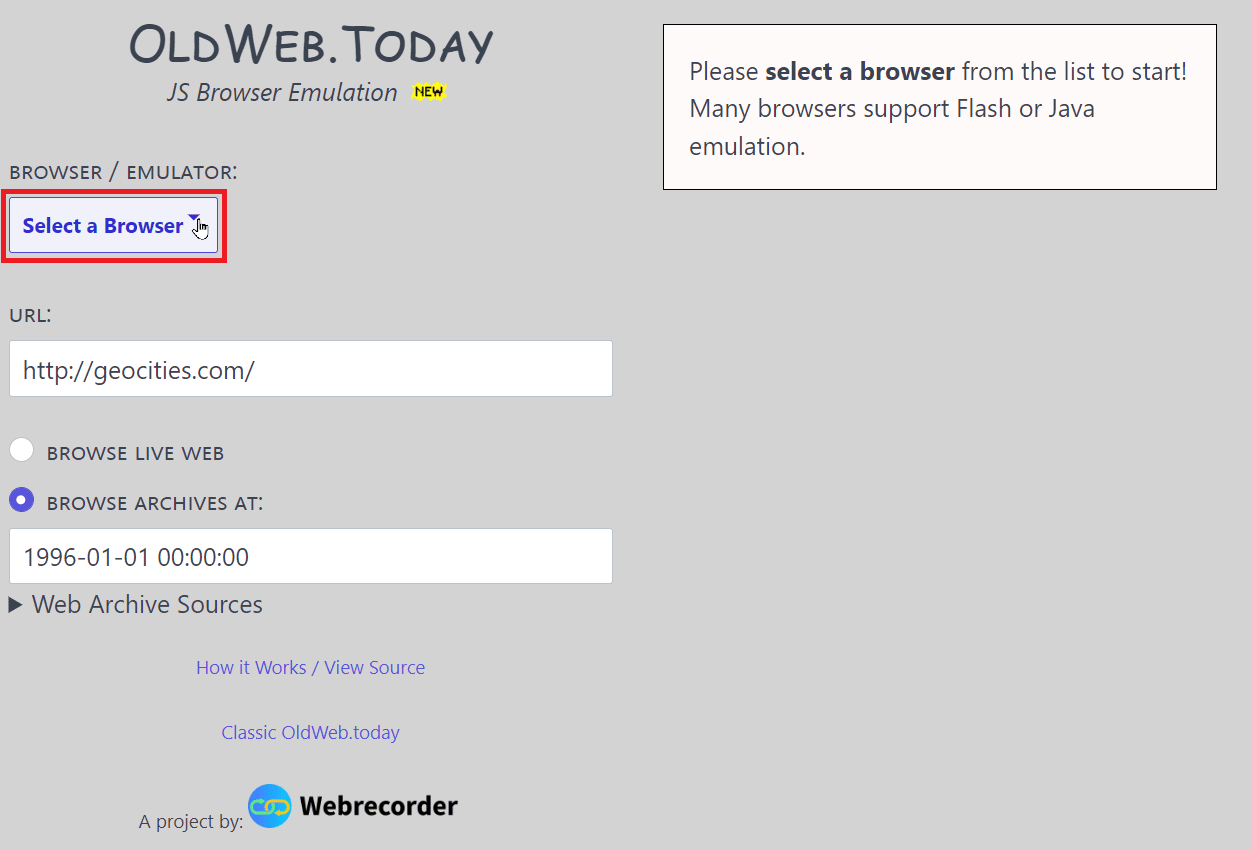 fare clic su selezionare un menu a discesa del browser