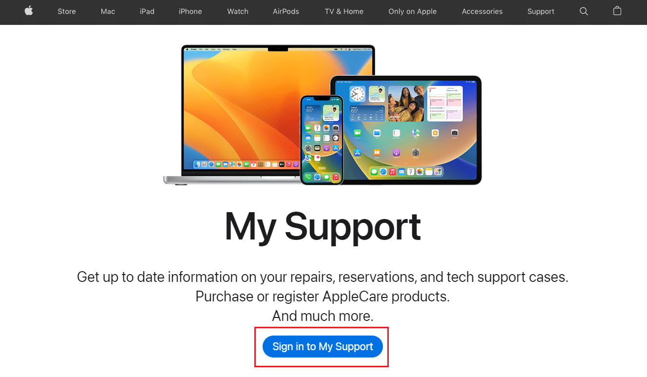 fai clic su Accedi a My Support e accedi con il tuo ID Apple e la password