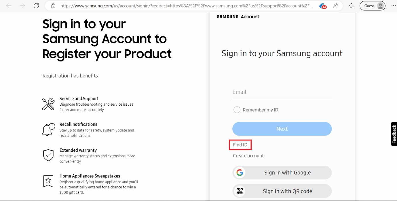 Trova l'opzione ID per l'account Samsung mostrato