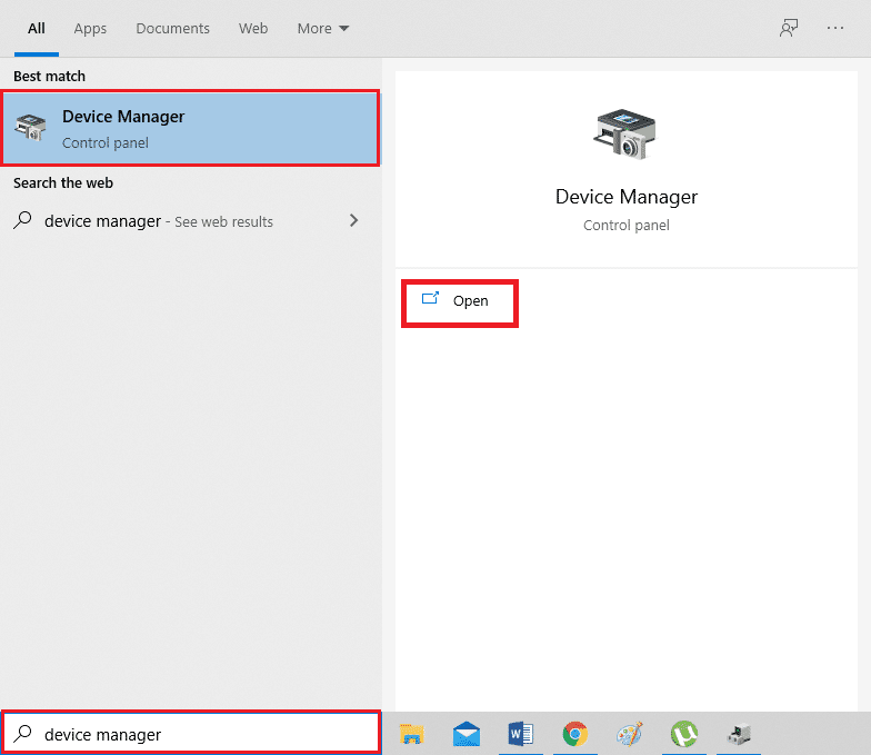 Digita Gestione dispositivi nella barra di ricerca di Windows e fai clic su Apri.