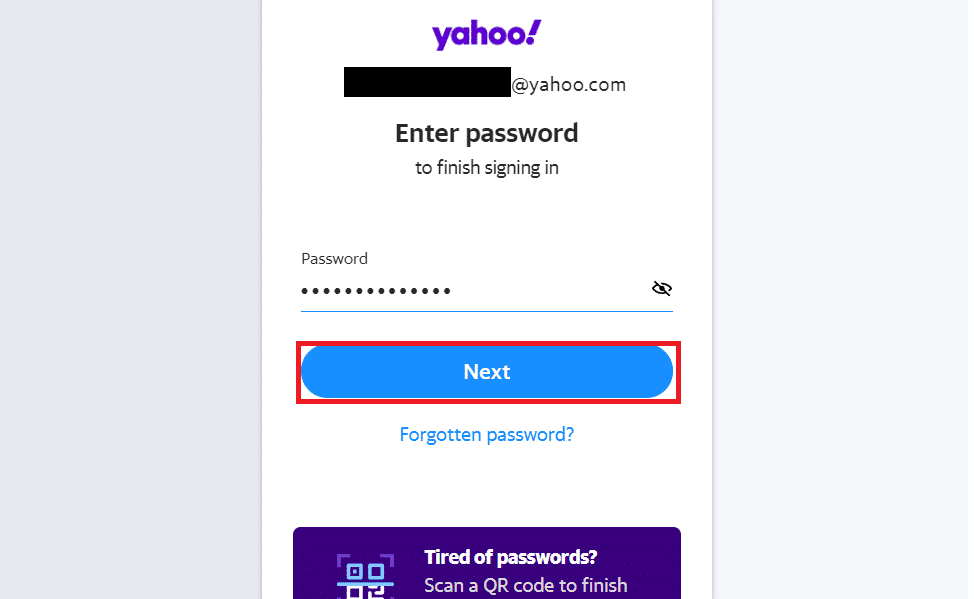 Inserisci il tuo indirizzo e-mail Yahoo e la password e fai clic su Avanti per terminare l'accesso