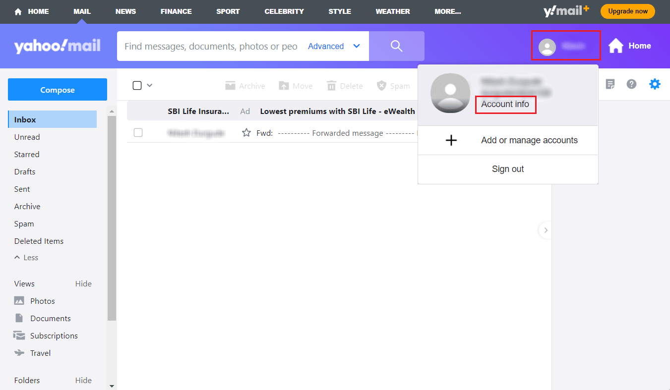 fai clic sul nome del tuo profilo - Informazioni sull'account | Come modificare il numero di telefono su Yahoo Mail
