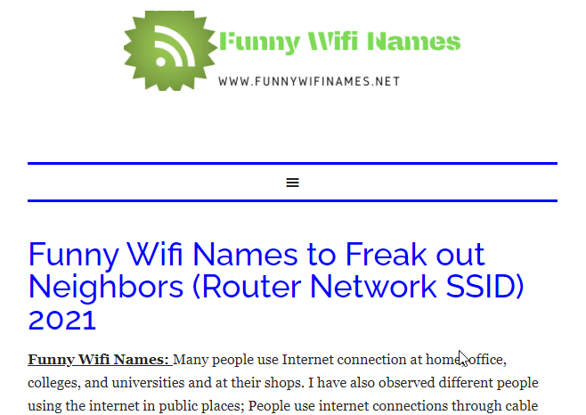 Homepage divertente di Wifinames. Come modificare il nome della rete WiFi