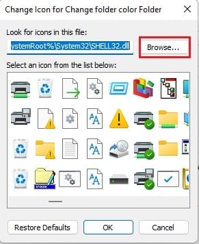 Fare clic su Sfoglia... per scegliere il file dell'icona scaricato dal sito web di ICONS8