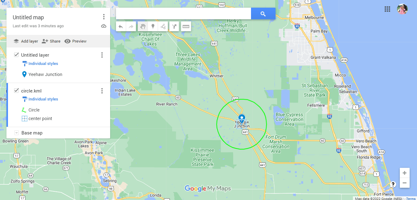 Ecco come aggiungiamo il raggio in Google Maps con l'aiuto di KML Circle Generator