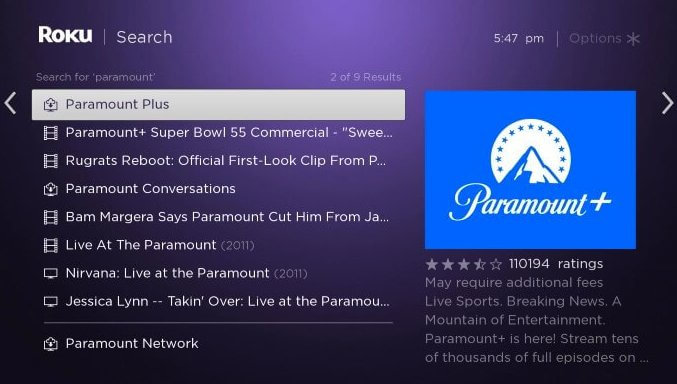 Aggiungi il canale Paramount Plus a Sharp Roku TV.