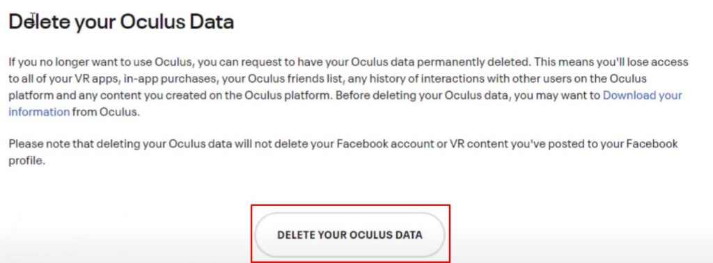 Elimina i dati e l'account Oculus