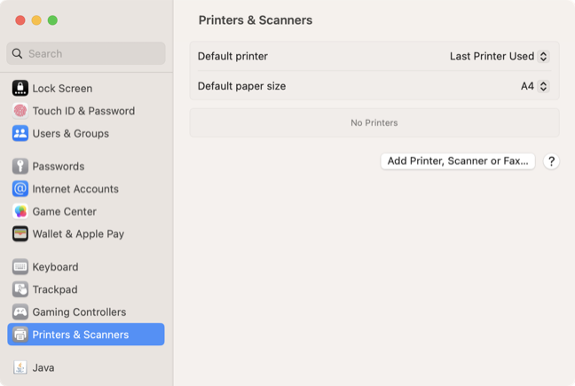 Menu Stampanti e scanner in macOS Ventura Impostazioni di sistema