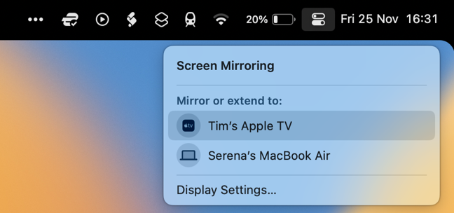 Mirroring dello schermo AirPlay su macOS 13 Ventura