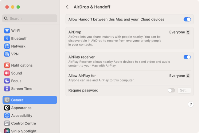 Autorizzazioni AirPlay su macOS 13 Ventura