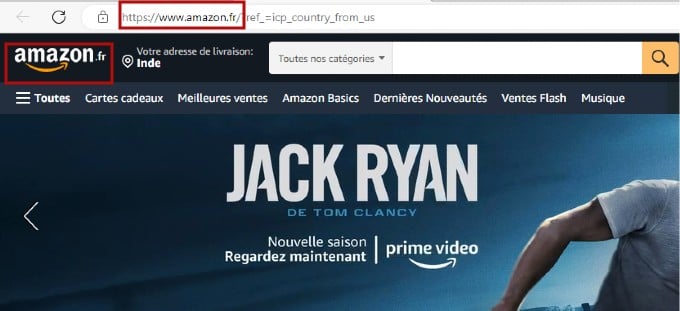 Sito web di Amazon cambiato in un altro paese