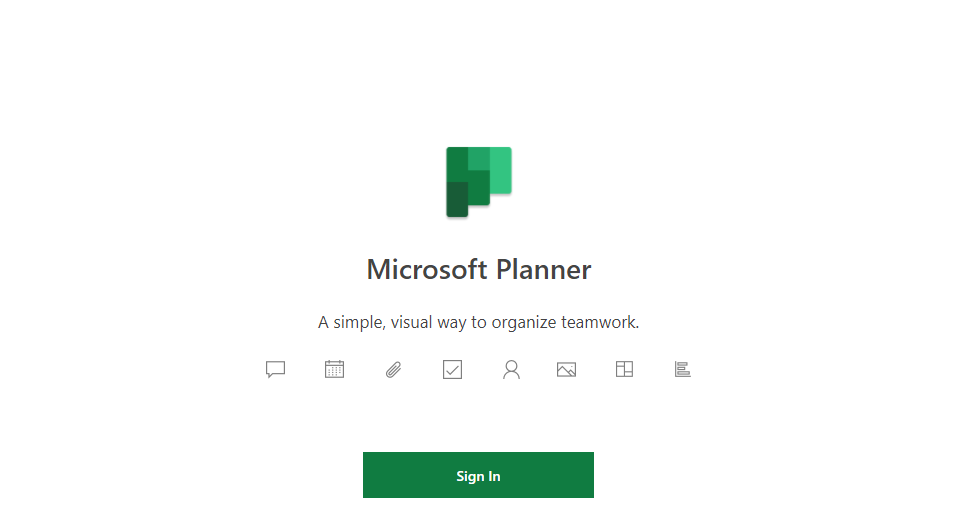 Screenshot del sito Web di Microsoft Planner.