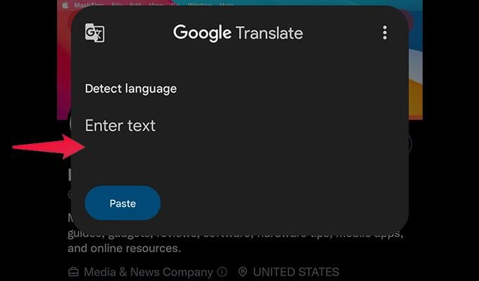 Finestra mobile di Google Translate