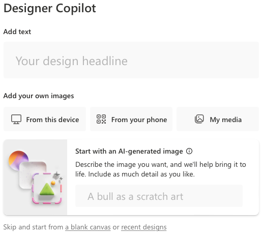 Designer Copilot su Microsoft Designer