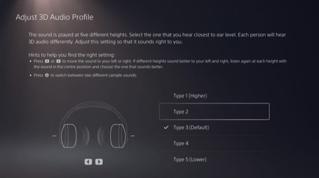 Seleziona un profilo per Audio 3D per cuffie su PS5
