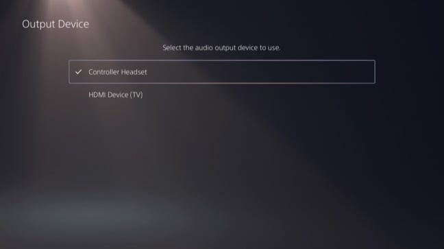 Seleziona il dispositivo di uscita audio nelle impostazioni audio PS5.