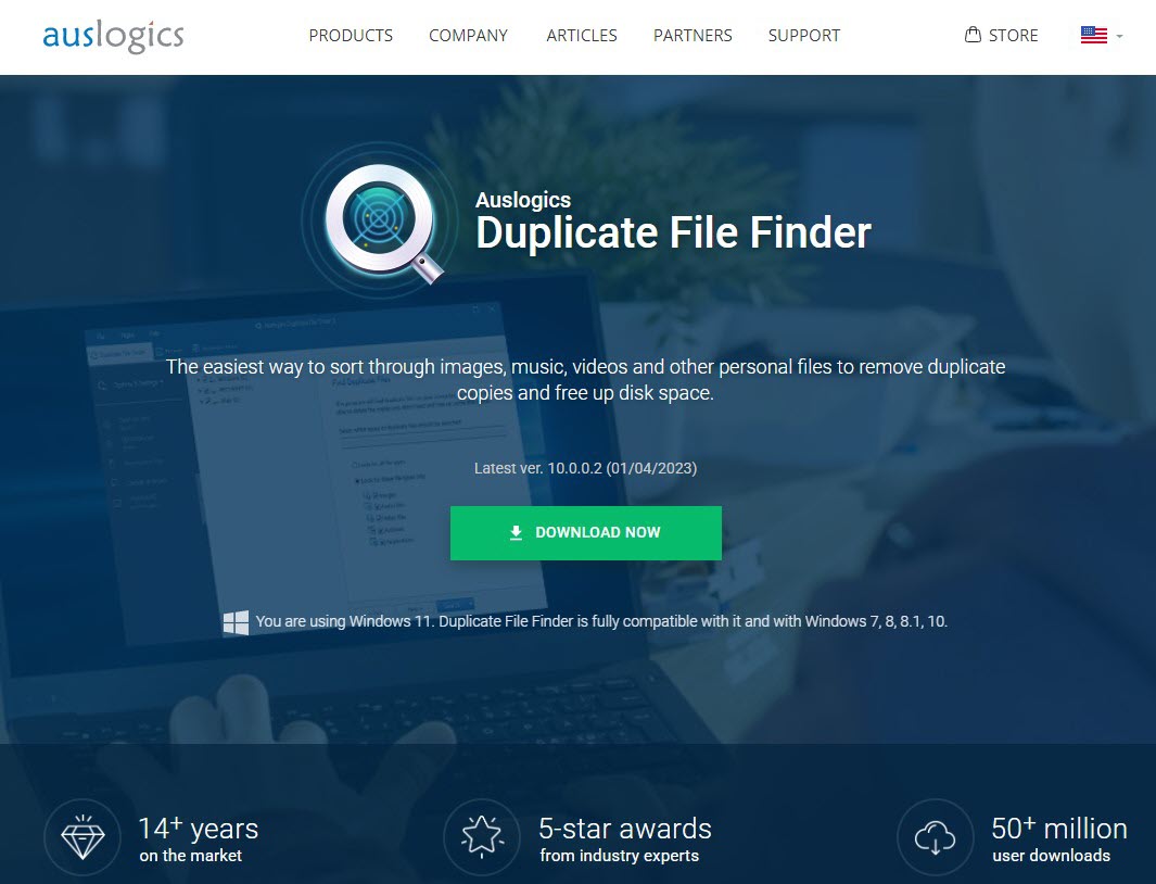 Pagina di download di Auslogics Duplicate File Finder