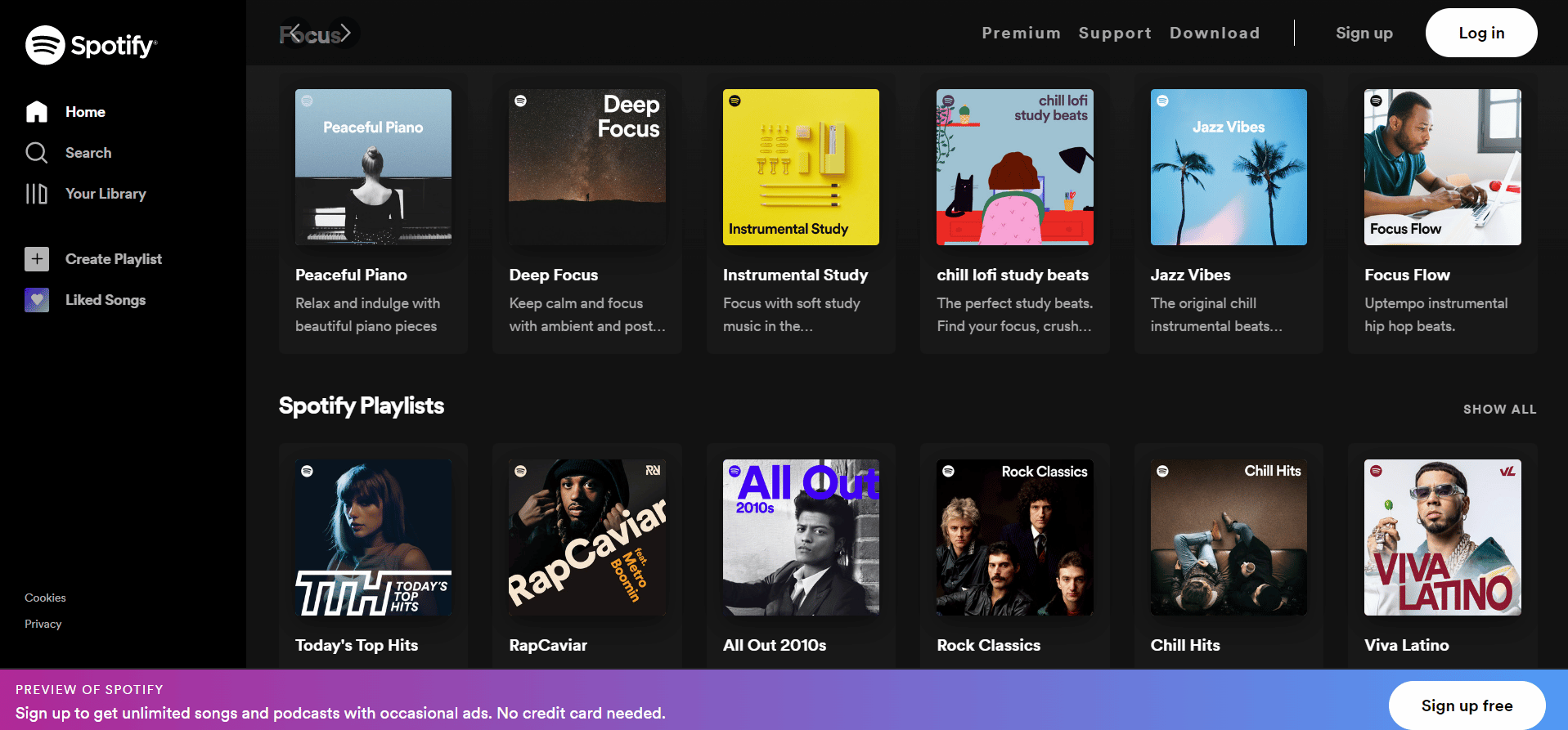 Home page di Spotify