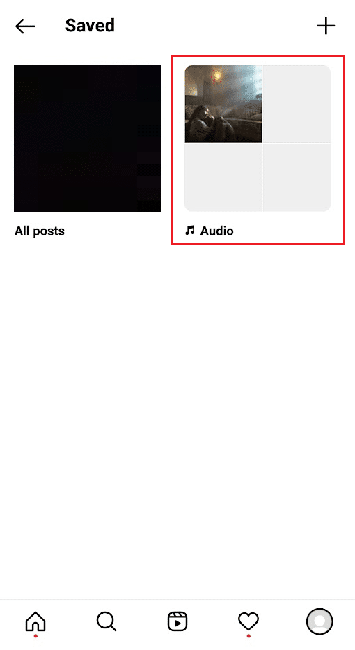 toccare la scheda Audio per vedere l'audio salvato | Come salvare musica su Instagram