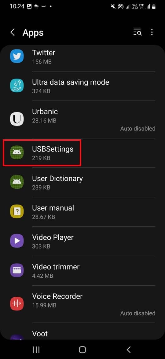 individuare e selezionare Impostazioni USB