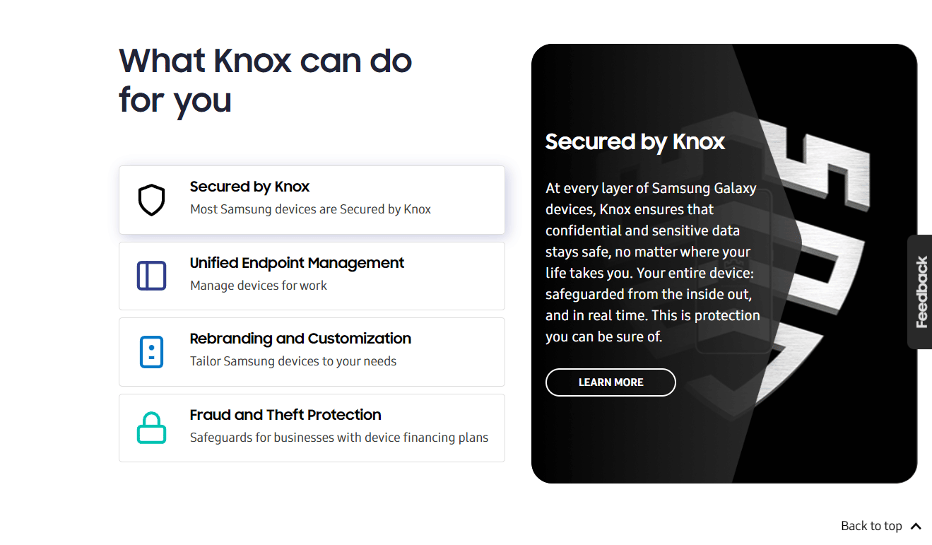 Sito web di Samsung Knox