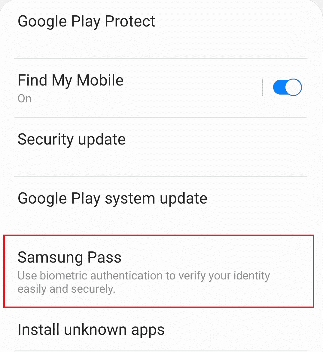 Tocca Samsung Pass |