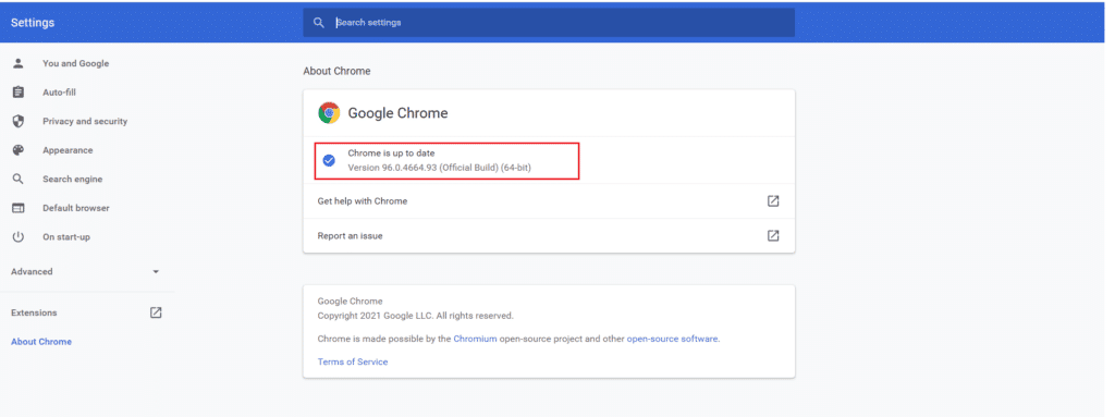 Verrà visualizzato il messaggio Google Chrome è aggiornato. 10 modi per correggere l'errore di Google Chrome 0xc00000a5