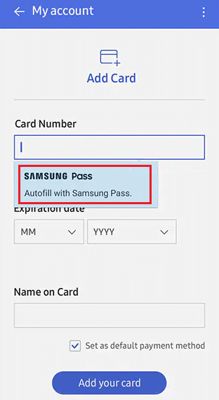Nella schermata di accesso, tocca Riempimento automatico con Samsung Pass