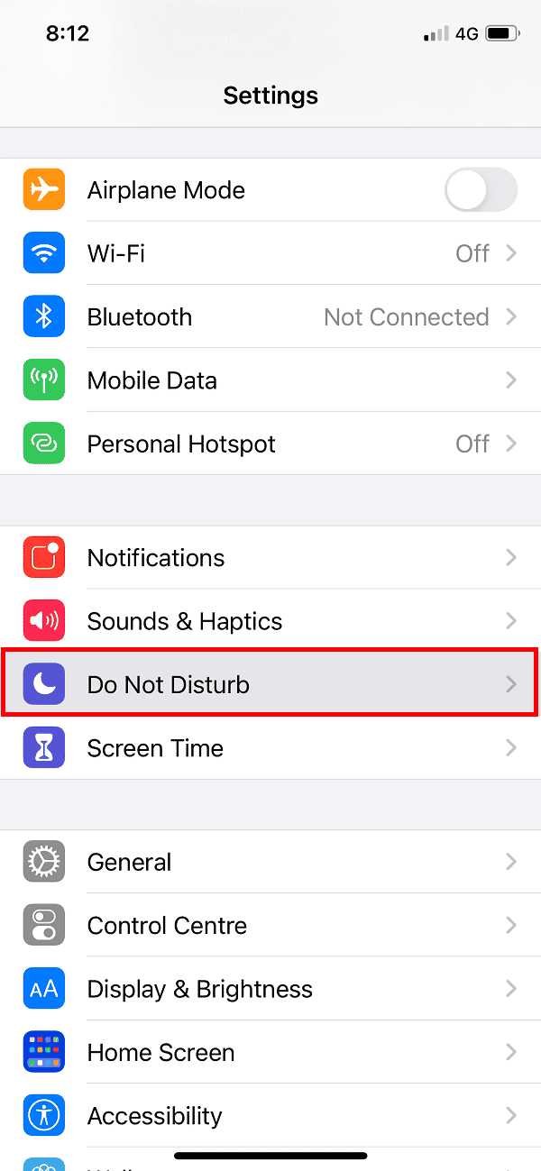 Tocca l'opzione Non disturbare | Il suono di notifica di iOS 15 non funziona