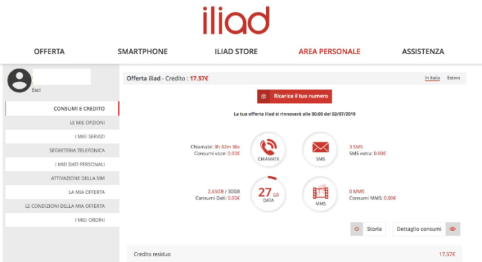 Area Personale Iliad - tutorial