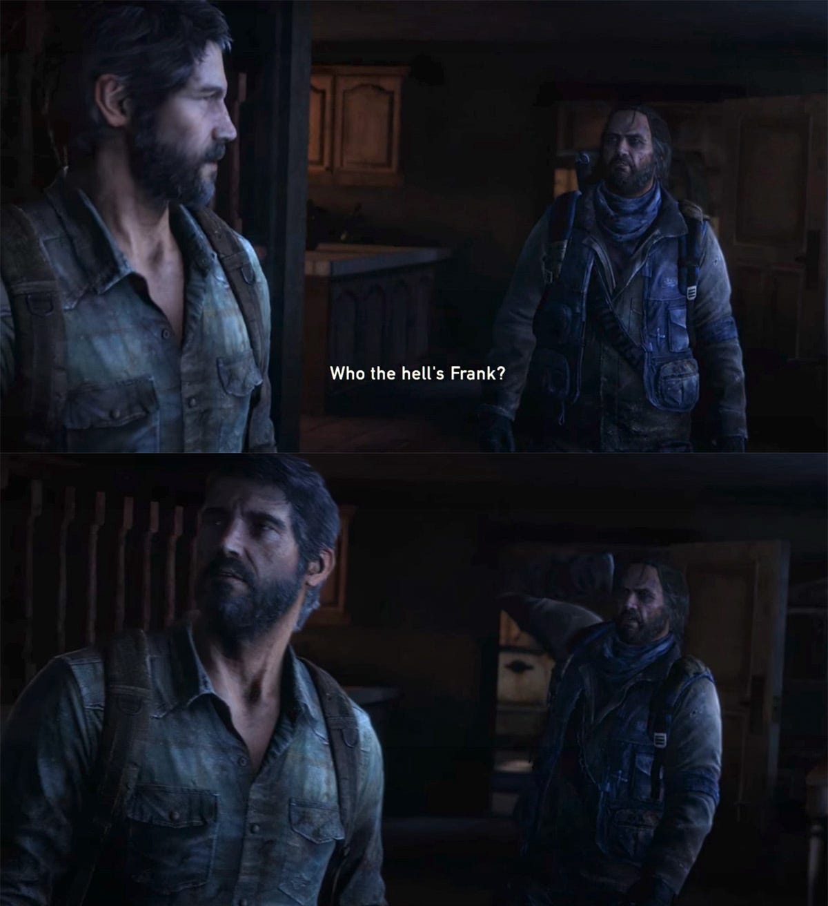 Joel chiede a Bill di Frank nel gioco.