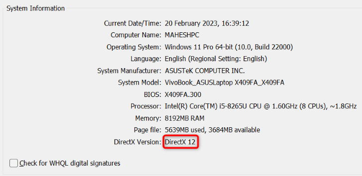 Visualizza la versione di DirectX su Windows 11.