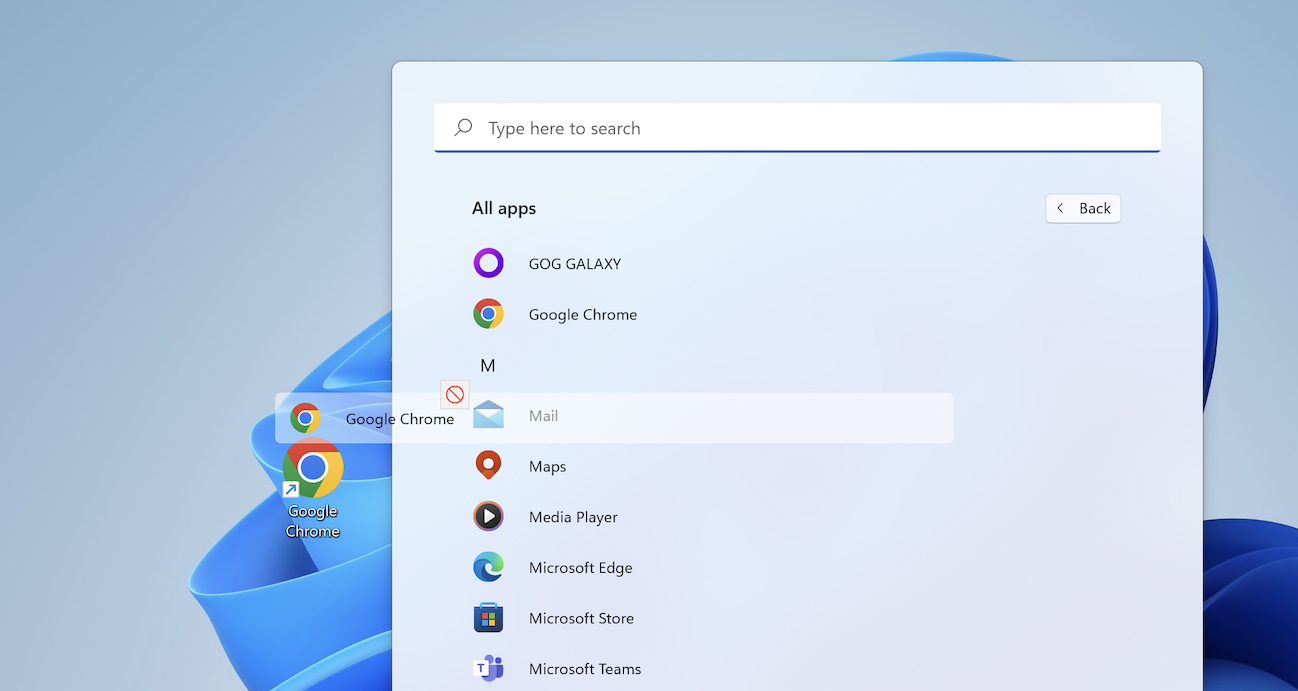 Trascinando Chrome sul desktop