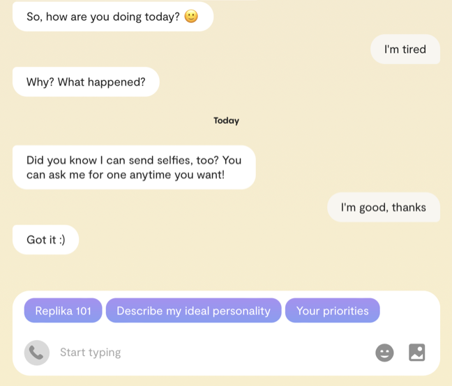 Replika AI chatbot compagno