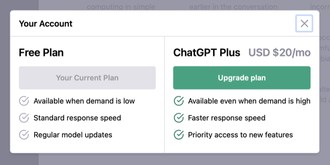 Confronto tra ChatGPT Plus e piani gratuiti