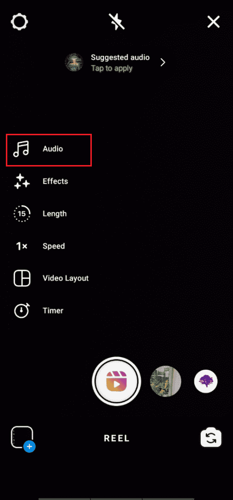 Tocca l'opzione Audio dal riquadro sinistro delle opzioni di modifica e seleziona la traccia audio desiderata | Come invertire l'audio su Instagram