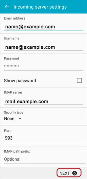 Imposta l'account e-mail GMAIL.COM sul tuo telefono Android Passaggio 3