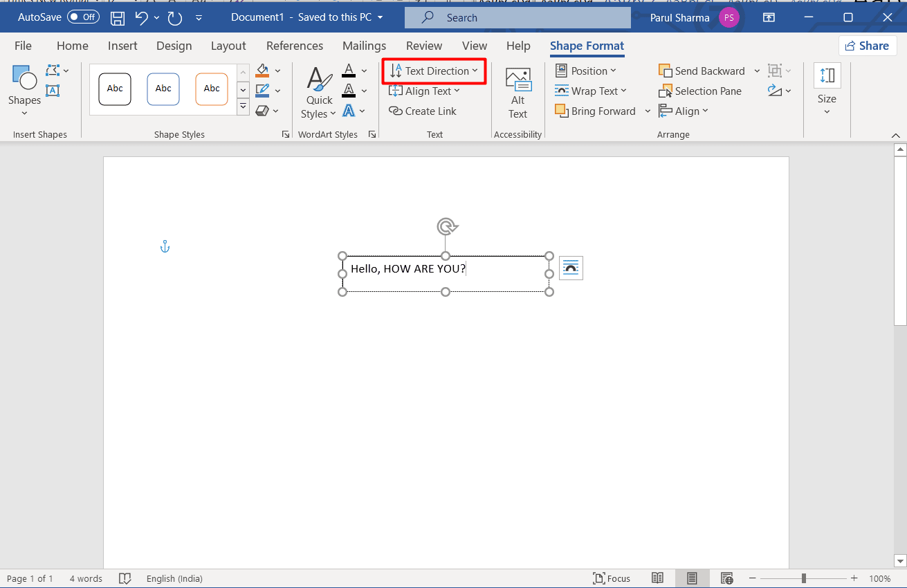 fare clic su Direzione del testo. Come rendere il testo verticale in Word