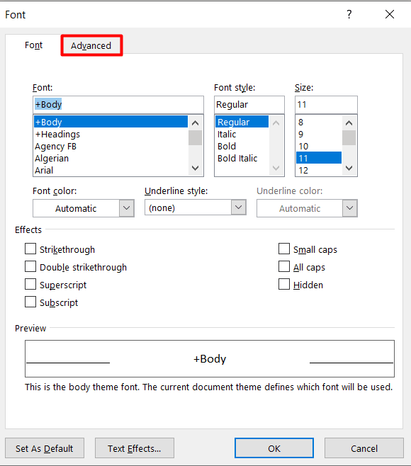 vai su Avanzate in Word. Come rendere il testo verticale in Word