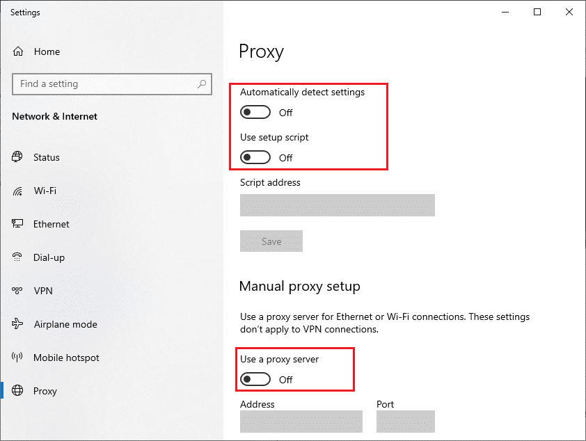 disattiva le opzioni proxy. Correggi il codice di errore dell'installazione di Spotify 53