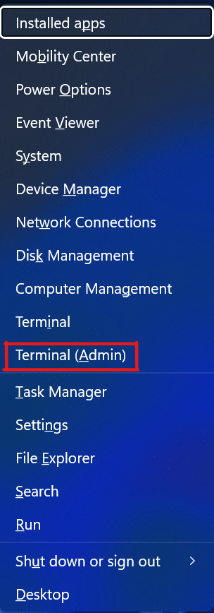 Premi i tasti Windows + X e seleziona Terminale (Admin) | Come eseguire la risoluzione dei problemi relativi a hardware e dispositivi