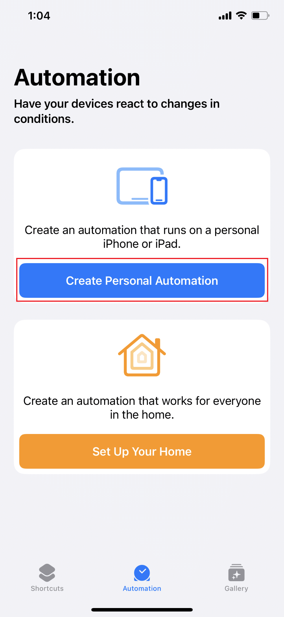 selezionare Crea automazioni personali | Come programmare SMS su iPhone 11, 12 e 13