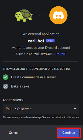 Fare clic sul pulsante Continua. Come aggiungere ruoli di reazione su Discord Carl Bot