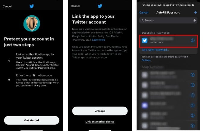 Seleziona Twitter in Compilazione automatica password iPhone