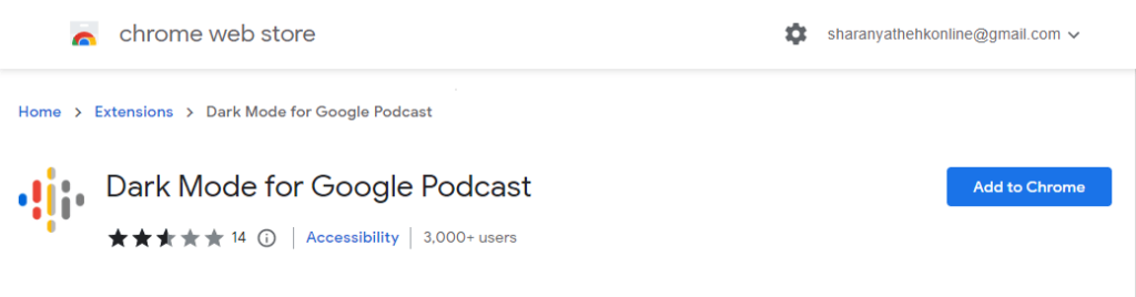 scarica l'estensione Dark Mode per Google Podcast sul tuo browser