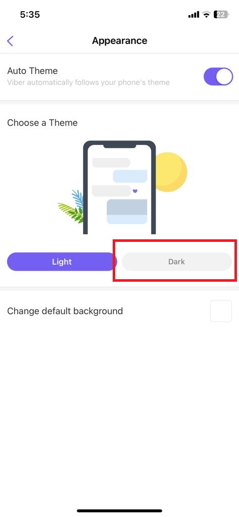 Scegli l'opzione Scuro nell'app Viber