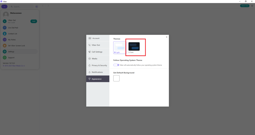 Scegli il tema Dark su Viber